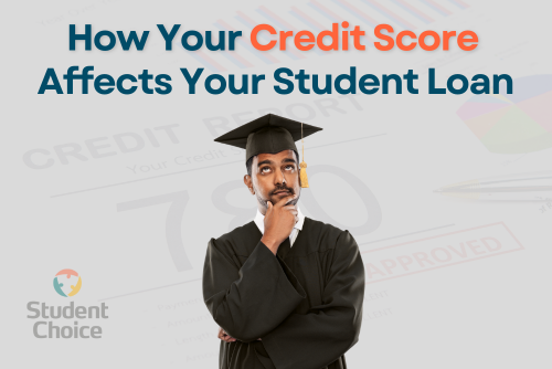 A man in a graduation cap looks thoughtful about how credit score affects student loans