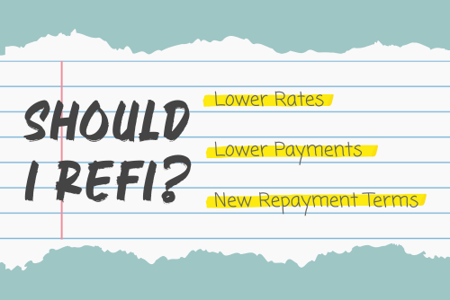 A ripped piece of lined notebook paper reads, "Should I refi?"