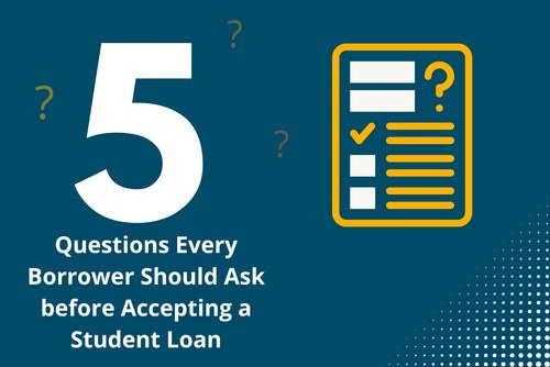 Illustration of a checklist with question marks representing five questions to ask before accepting a student loan